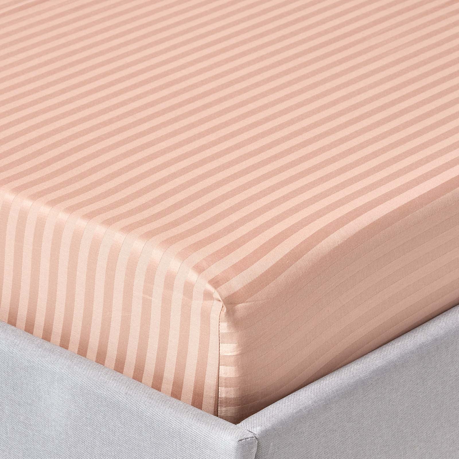 Egyptian Cotton Satin Stripe Fitted Sheet 330 Tc | Small Double | Taupe