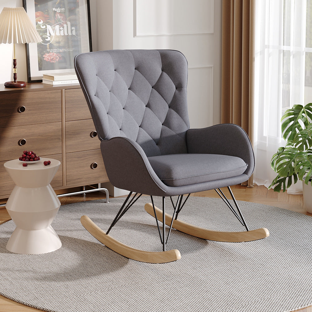 Modern Upholstered Rocking Chair For Living Room Bedroom | One Size | Grey
