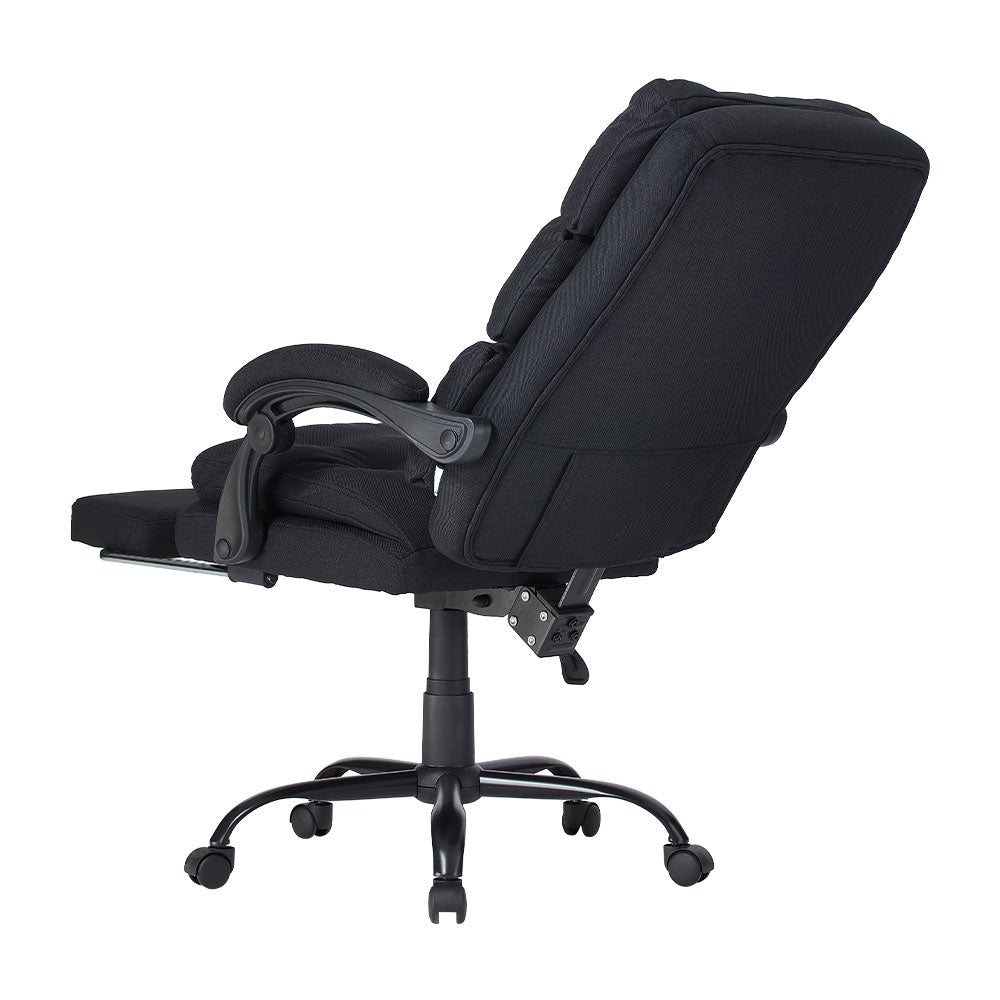 Ergonomic Black Linen Office Chair – Recline 135°, Retractable Footrest, Adjustable Height, Swivel Base