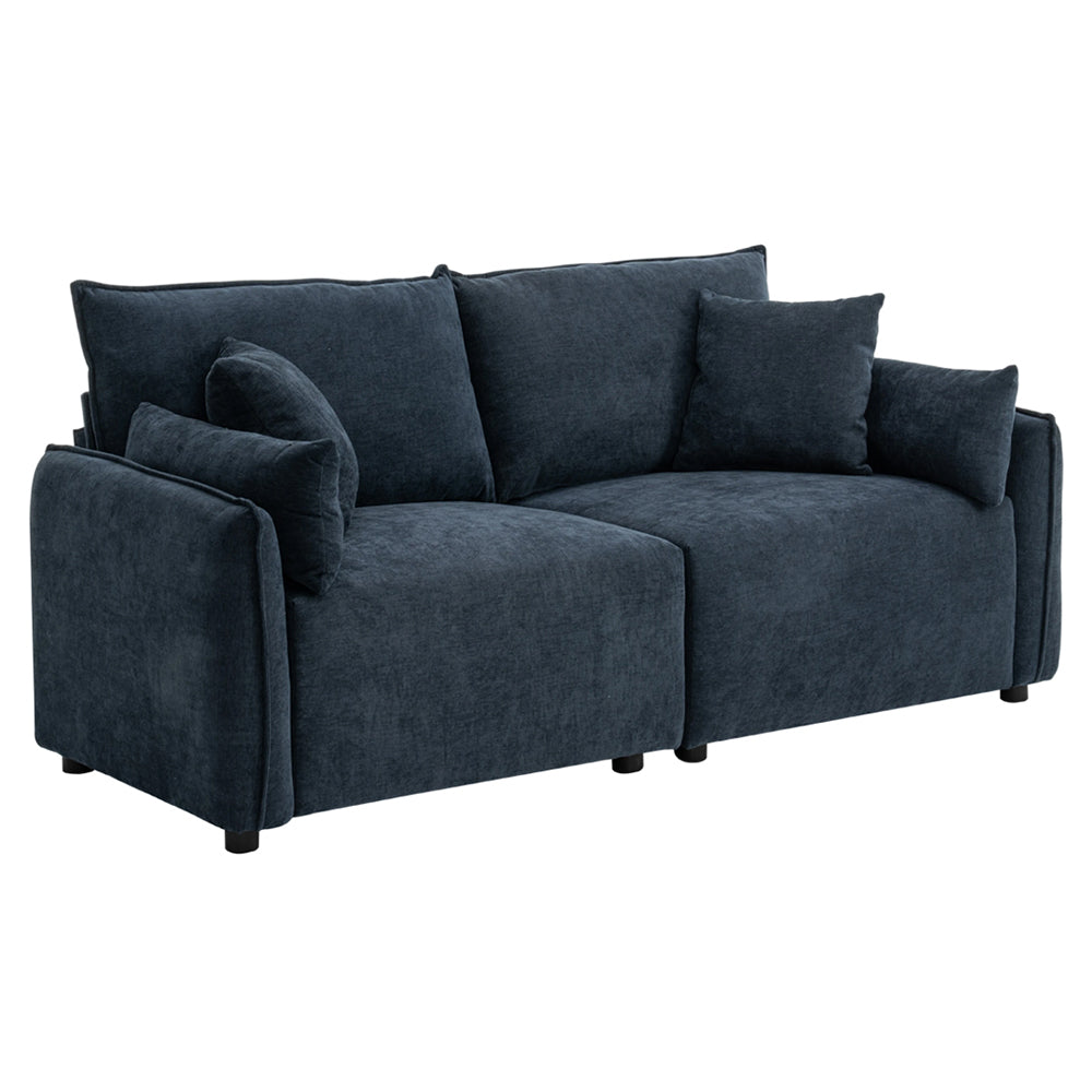 2-seater Chenille Sofa, Modern Upholstered Couch With Deep Cushions, Throw Pillows, Sturdy Wood & Iron Frame | Blue