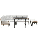 Sectional Outdoor Furniture With Glass Top Table Cream White