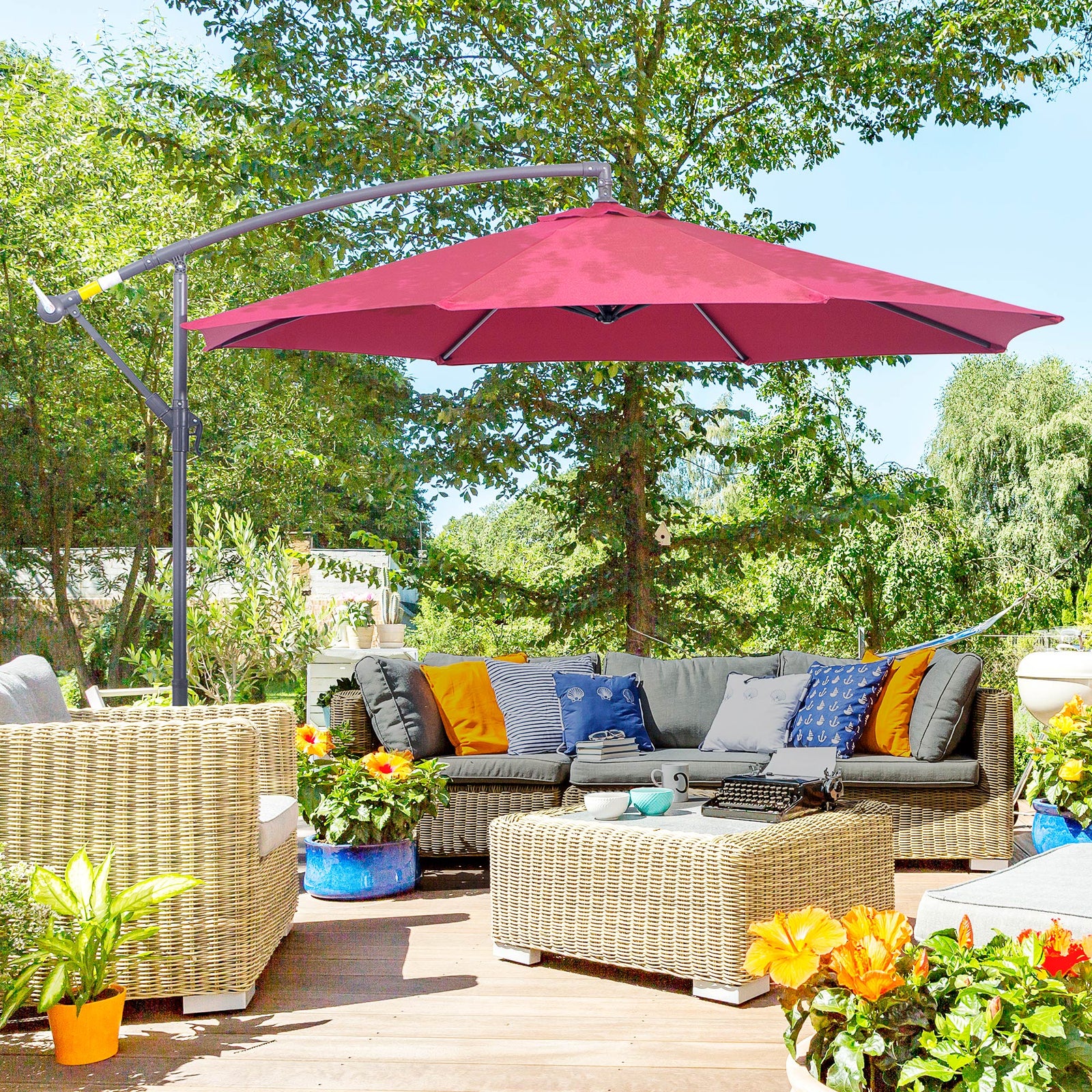 3m Garden Banana Parasol W/ Crank Handle | Red
