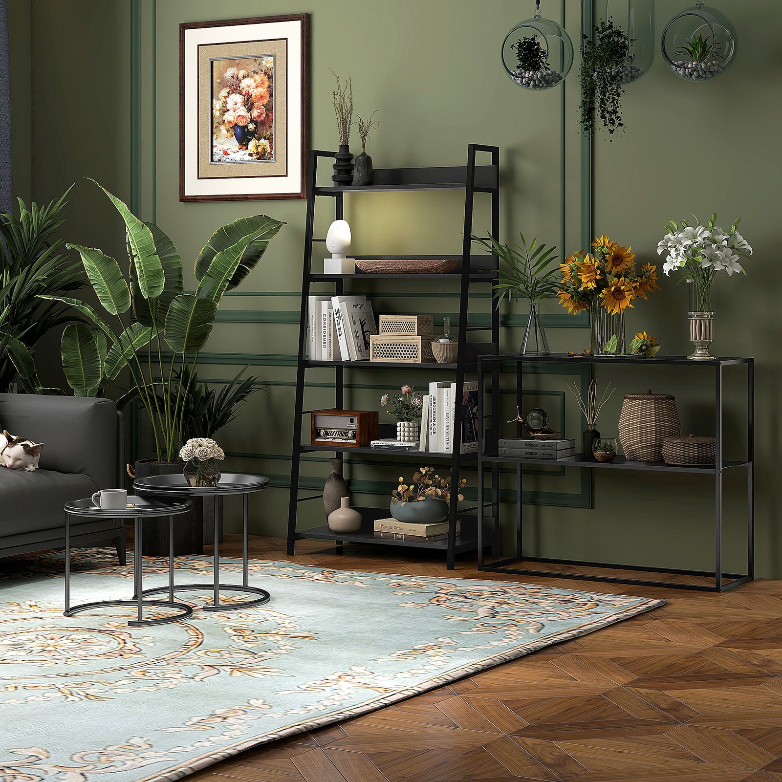 HOMCOM Nesting Tables Set Of 2, End Table With Removable Tabletop Tray Black