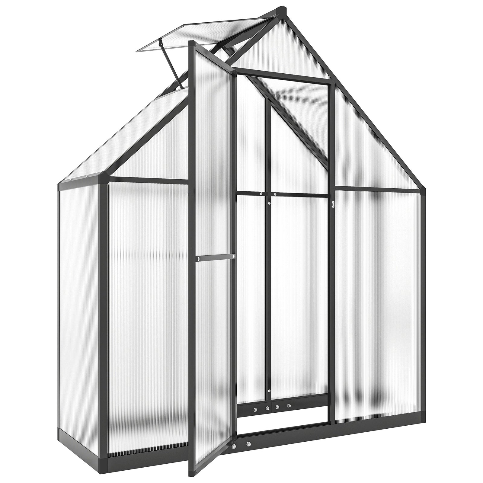 Outsunny Polycarbonate Greenhouse Garden Green House With Swing Door, Black