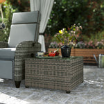 Outdoor Coffee Table W/ Glass Top, Rattan Side Table | Light Grey