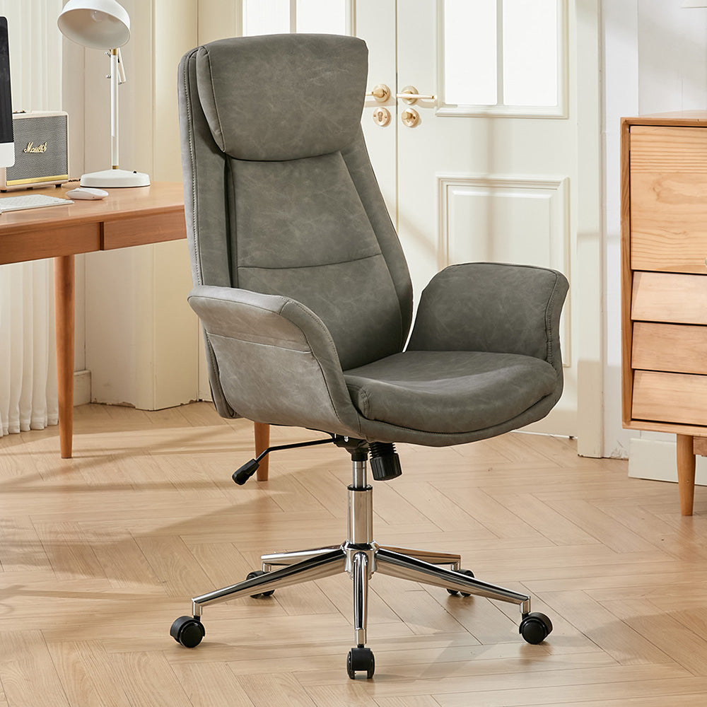 Adjustable High Back Pu Office Chair With Armrests | Grey