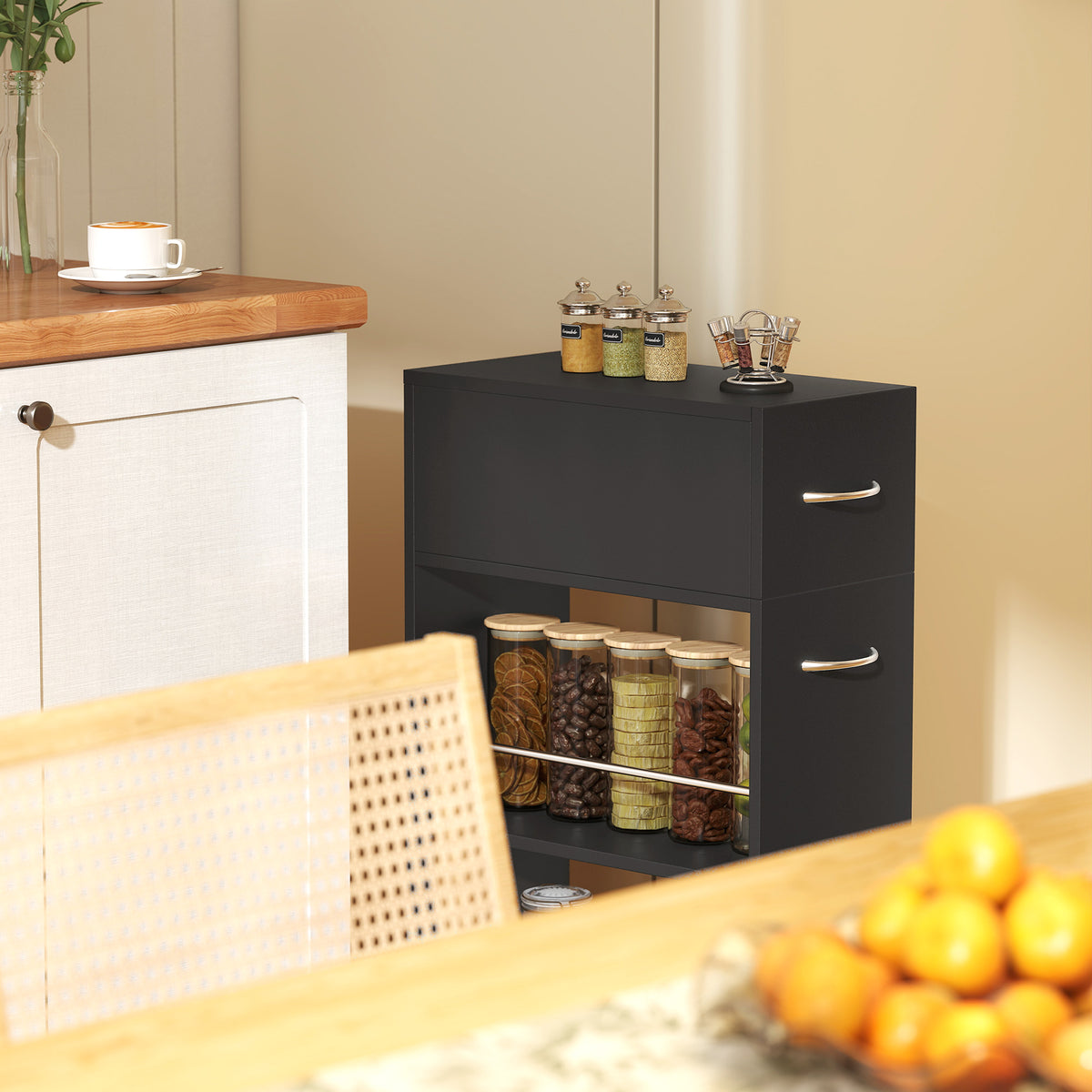 HOMCOM Rolling Storage Unit With Drawer Surface Top And 4 Wheels, Black