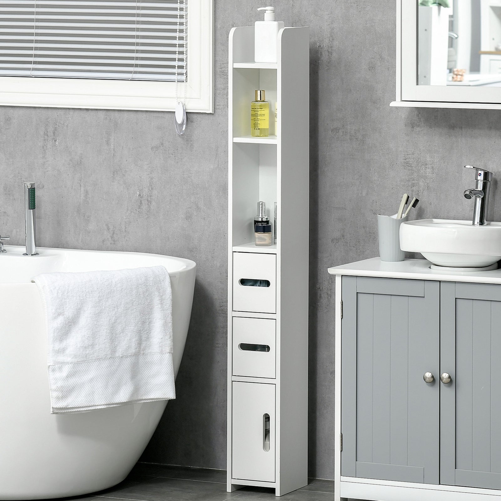 Freestanding Bathroom Cabinet W/ Open Shelves 3 Cupboards | One Size | White