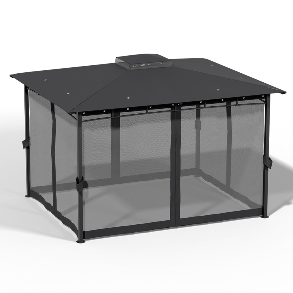 3x3.65m Gazebo With Double Roof And Mesh Curtains Outdoor Patio Pavilion For Backyard, Lawn, Deck