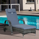 Adjustable Rattan Sun Lounger W/ Cushion