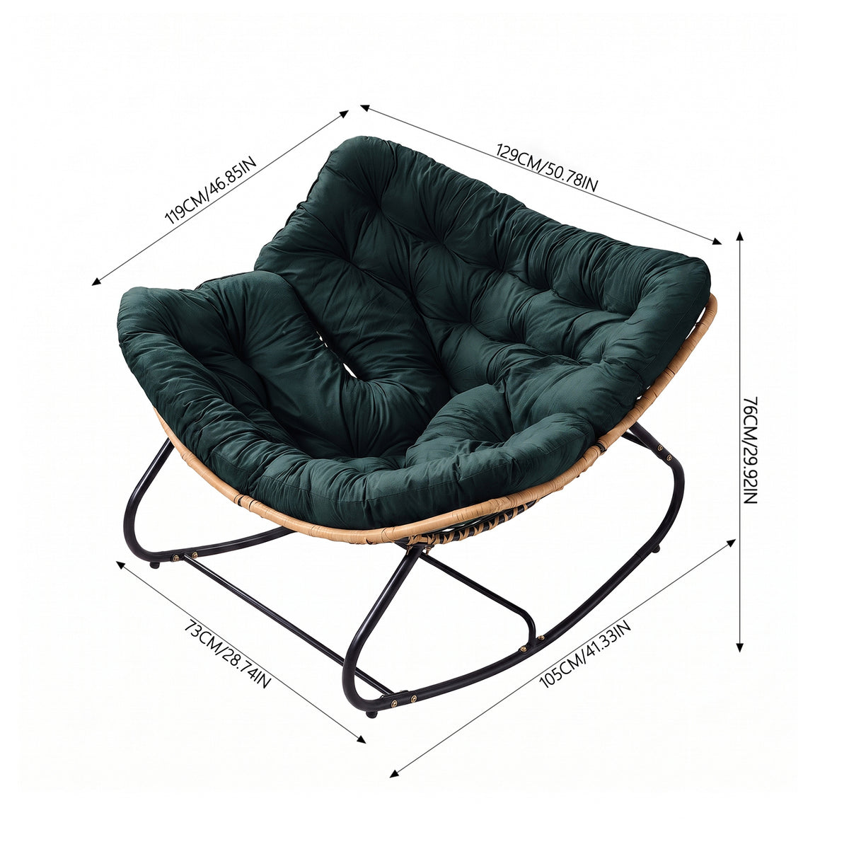 Modern Rocking Chair with Cushion – Large | Green