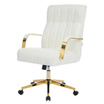 Pu Leather Office Chair With Gold Armrests, Adjustable Height & Tilt, Swivel Base | White