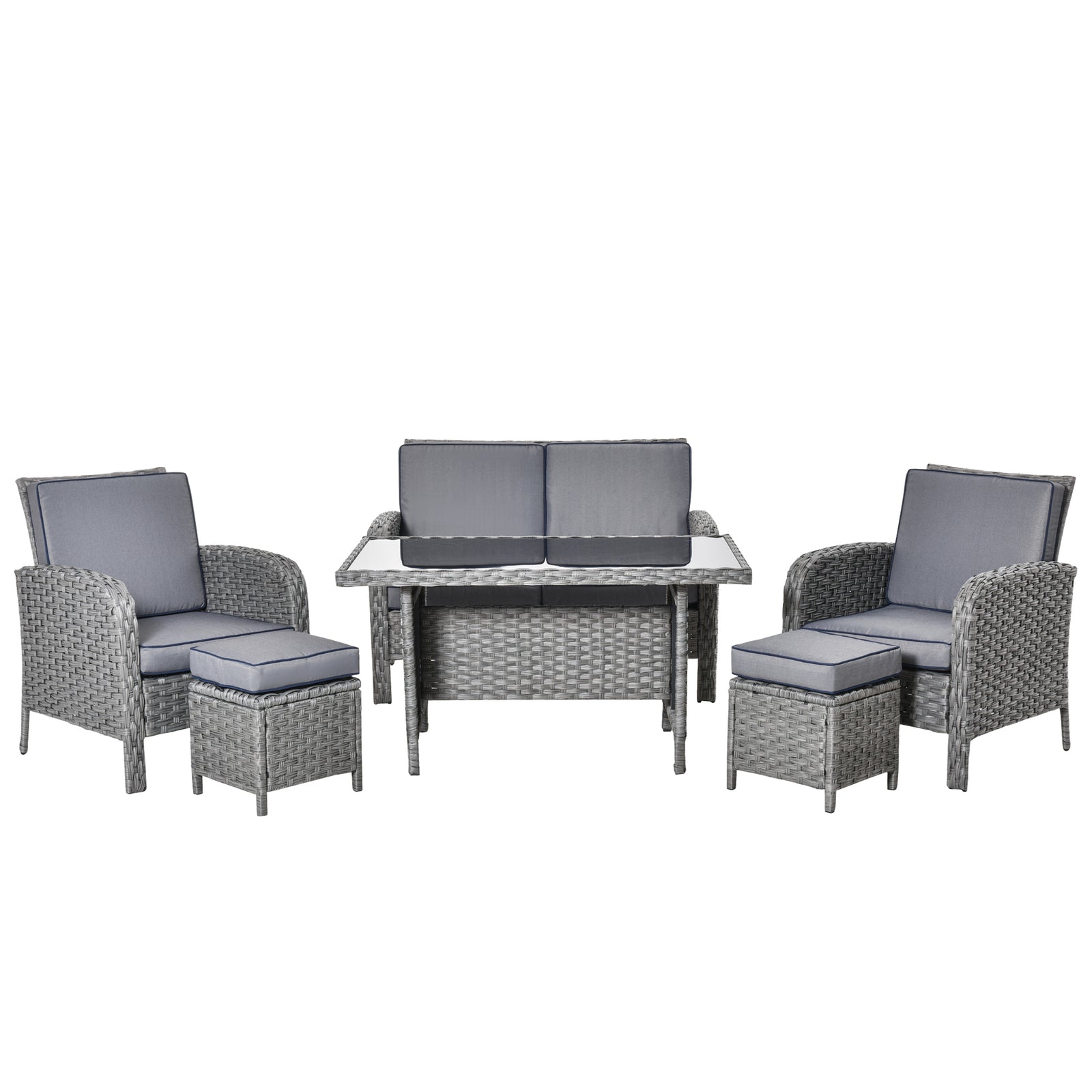 6 Pcs All Weather Pe Rattan Set W/ Cushions
