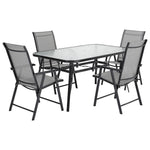 5 Pieces Garden Dining Set Outdoor Tempered Glass Coffee Table With Foldable Chairs