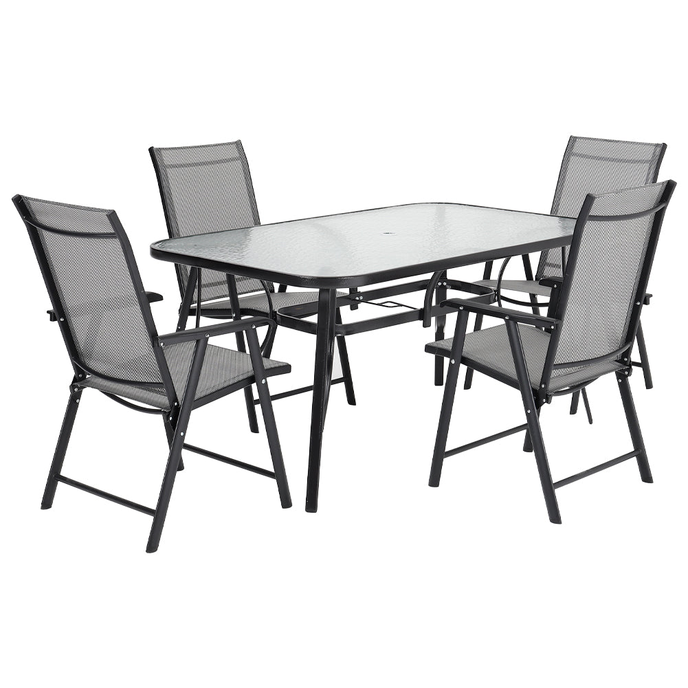 5 Pieces Garden Dining Set Outdoor Tempered Glass Coffee Table With Foldable Chairs