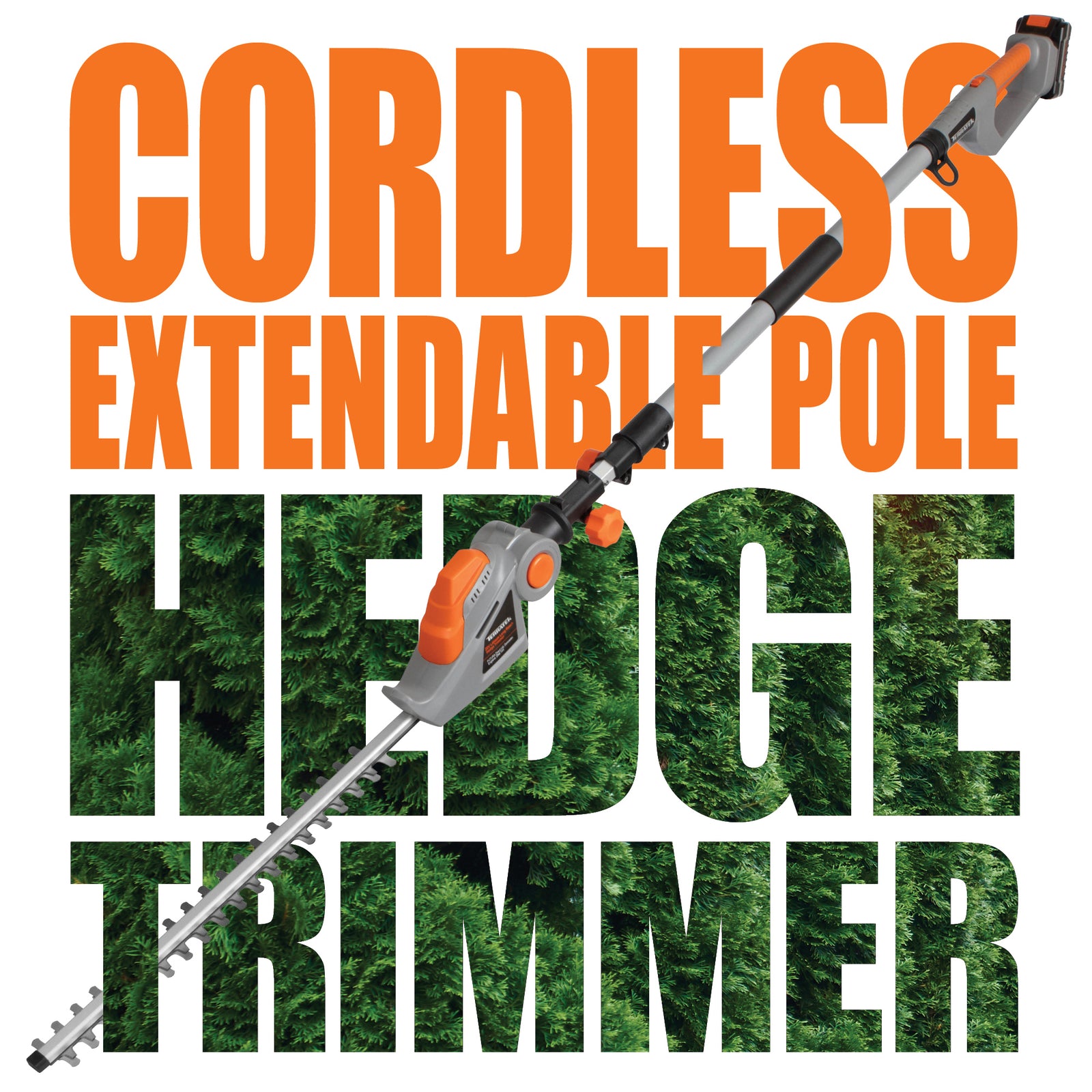 20v Cordless Hedge Trimmer Long Reach Telescopic Garden Hedge Cutter, 1 Hr Fast Charge Battery & Charger Included | 2 Batteries + 1 Charger | Grey