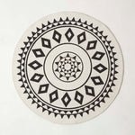 Lia White & Black Mandala Handoven Cotton Rug Round | 90cm | Black & White