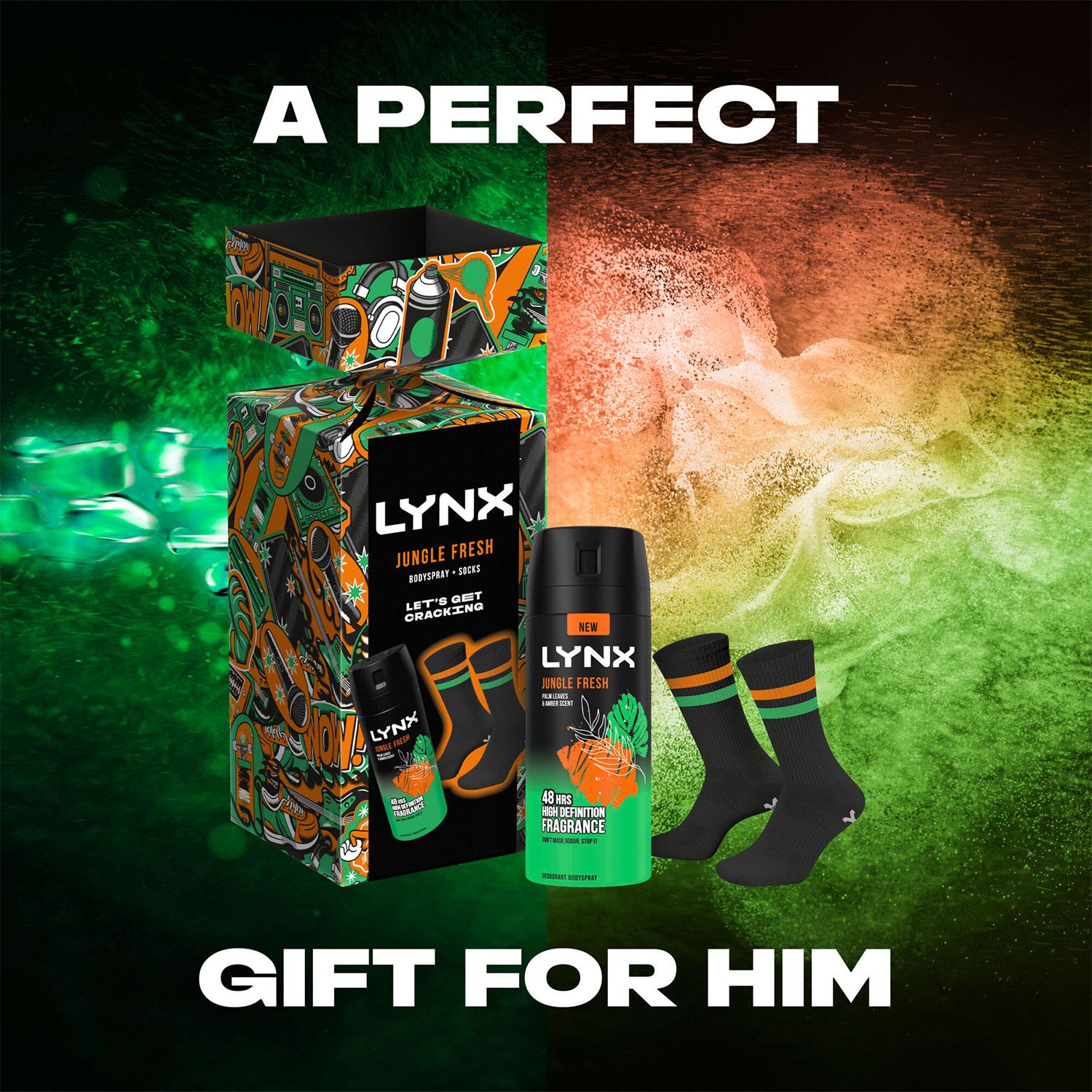 Let's Get Craking Jungle Fresh Body Spray Gift Set For Him With Socks, 4pk