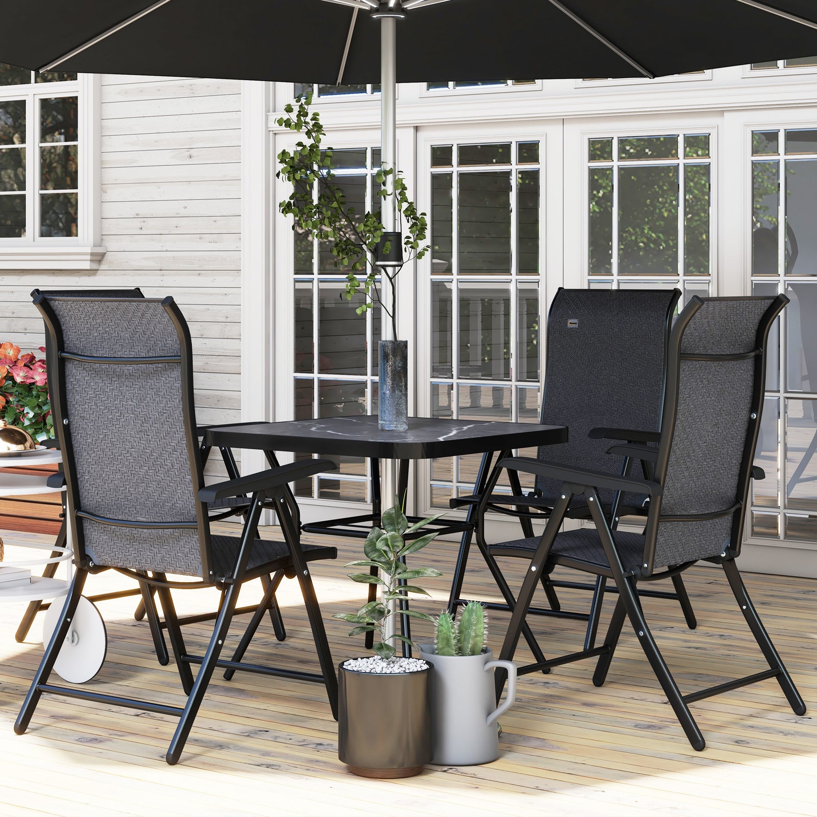Outdoor Rattan Folding Chair Set W/ Adjustable Backrest | Set-of-4 | Gray