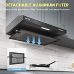 Black 60cm Under Cabinet Wall-mount Cooker Range Hood With 3-speed Modes