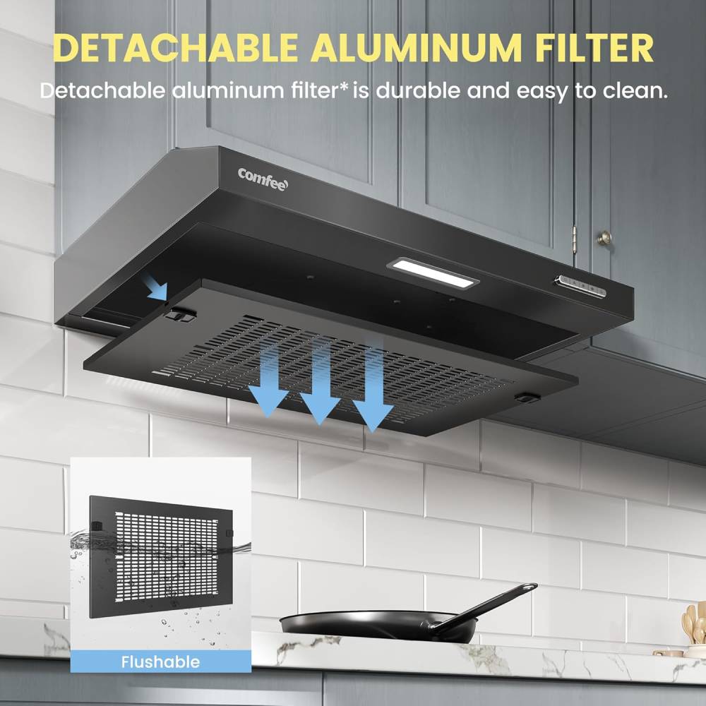 Black 60cm Under Cabinet Wall-mount Cooker Range Hood With 3-speed Modes