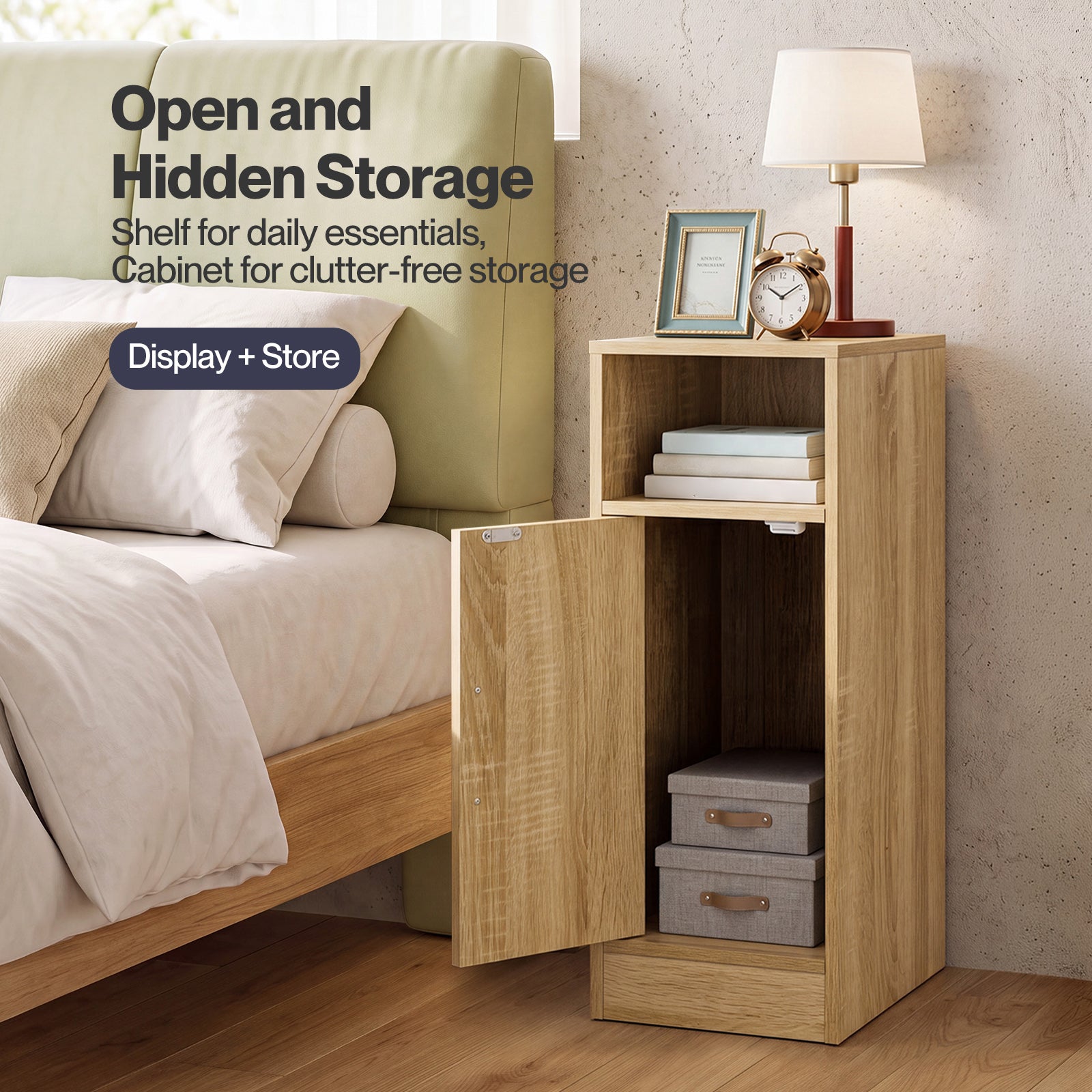 Bedside Table 2 Pc Narrow Side Table Boho Rattan Storage For Bedroom Wood | Brown