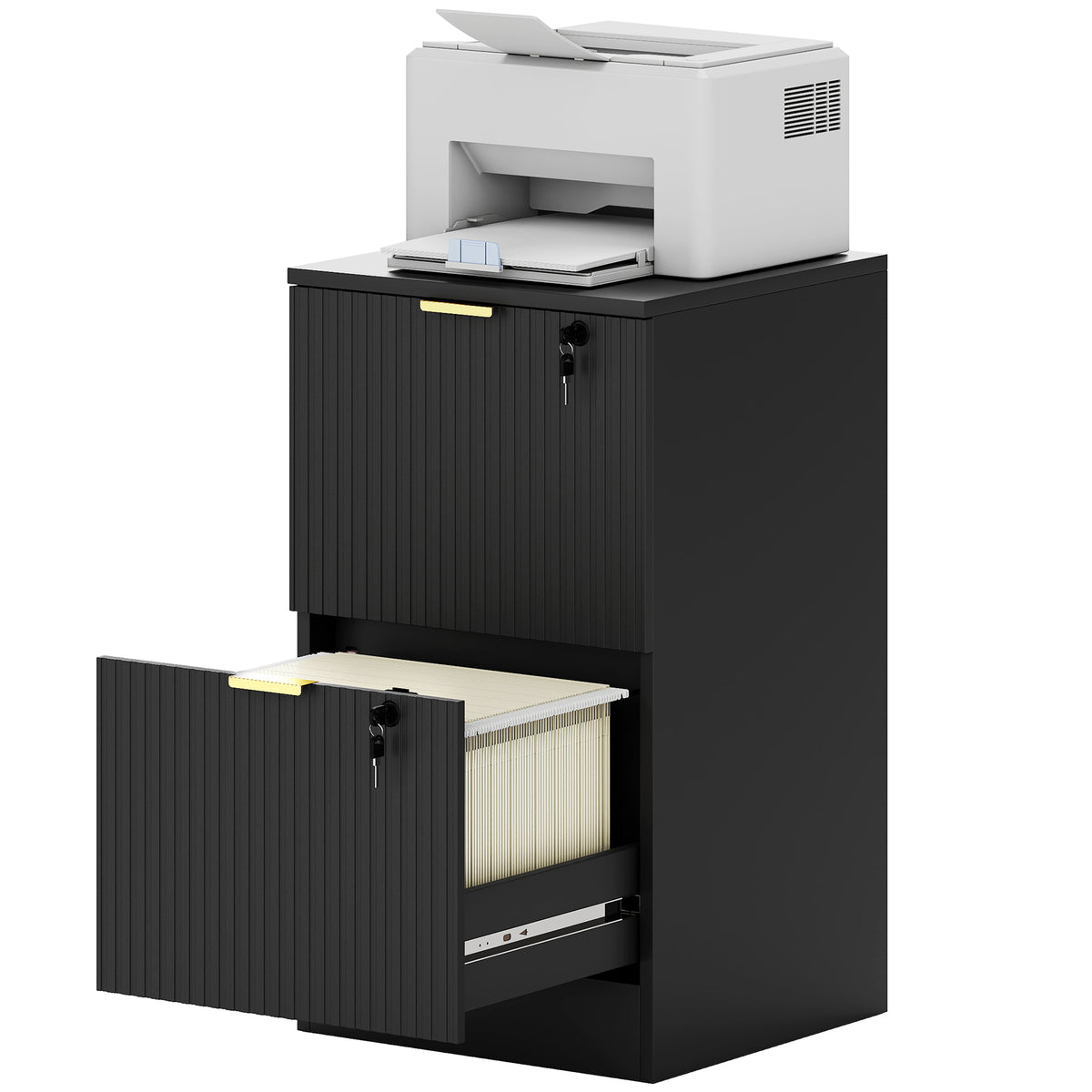 HOMCOM Filing Cabinet, File Cabinet With 2 Lockable Drawers And Hanging Rails