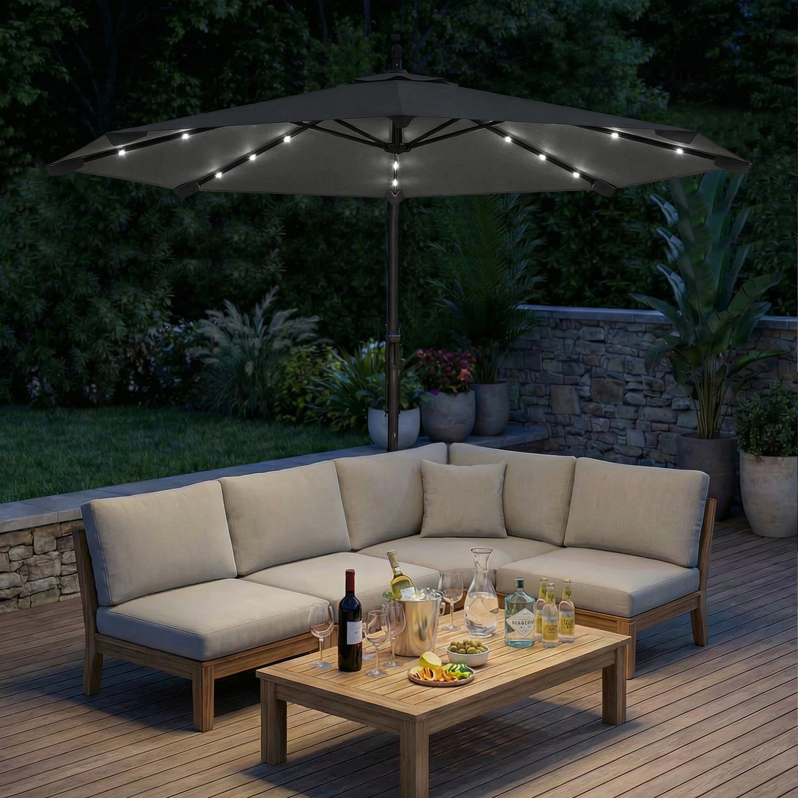 3 M Cantilever Parasol Solar Led Lights | Black