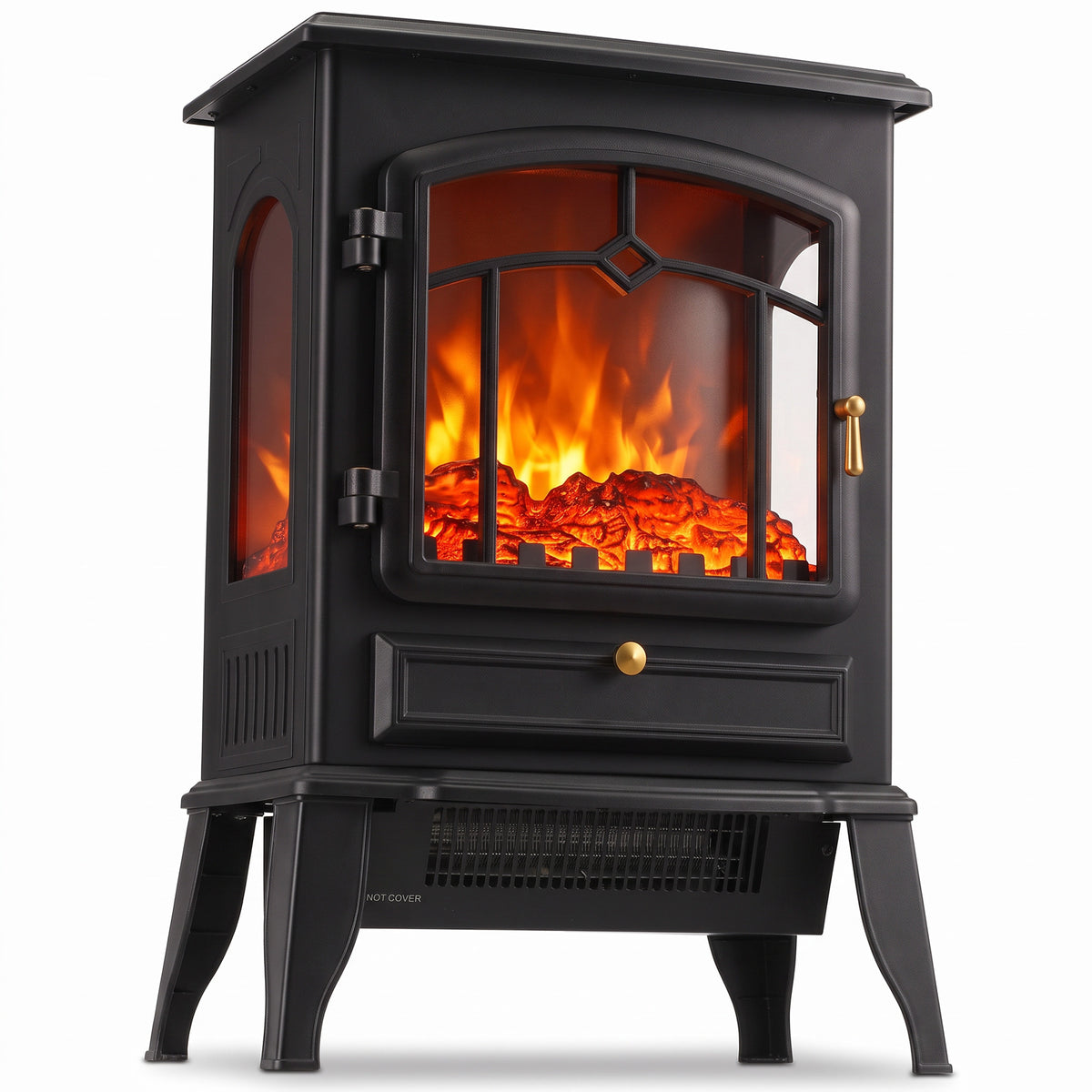 Electric Fireplace Stove With Realisric Log Flame Effect | Black