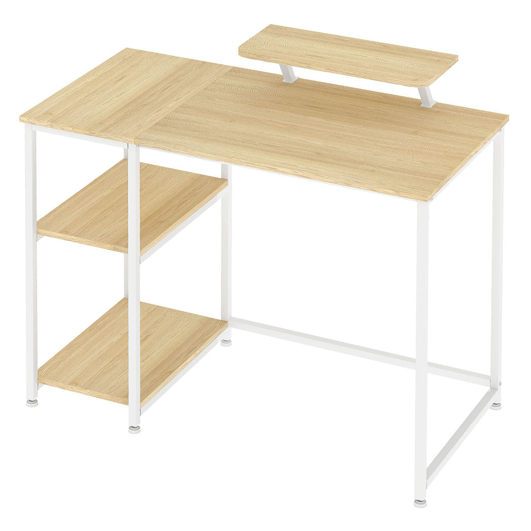 Computer Desk Home Office Table With Storage Shelves Monitor Stand | Oak