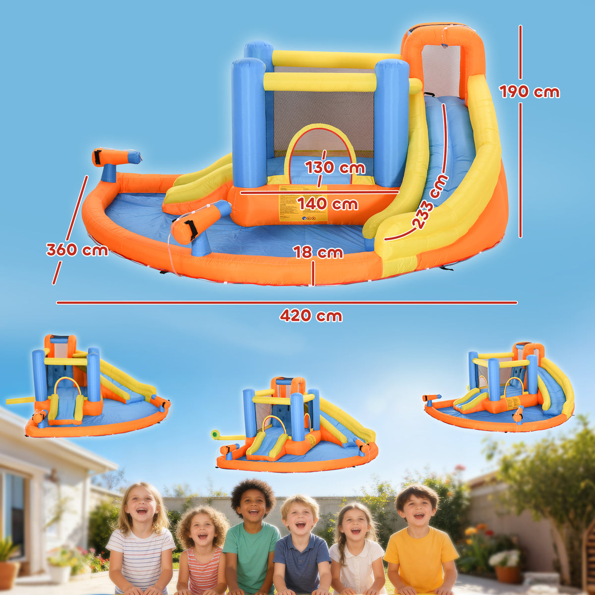 AIYAPLAY 5 In 1 Inflatable Bouncy Castle For Children With Dual Slides