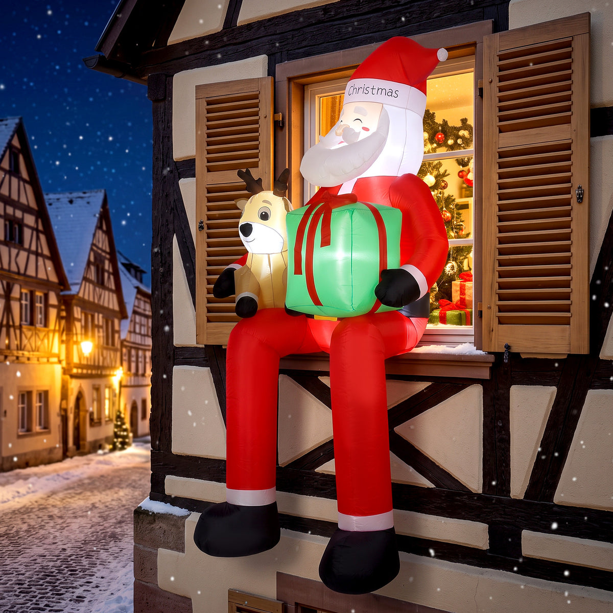 Outsunny 9.3ft Giant Christmas Inflatable Hanging Santa Claus W/ Reindeer