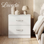 Bedside Table 2 Drawer Metal Handles Runners White Bedroom Cabinet | White