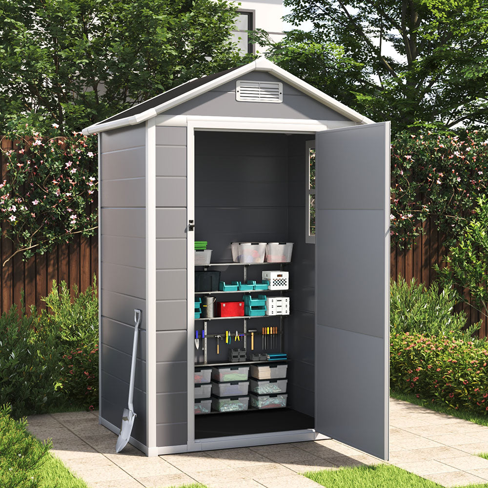 4.4x3.4ft Apex Roof Garden Plastic Storage Shed With Lockable Door