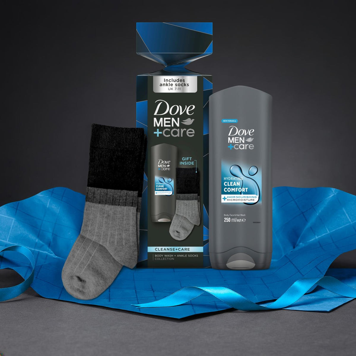 Cleanse And Care Body Wash And Socks Gift Set For Him With Cracker | Set of 3