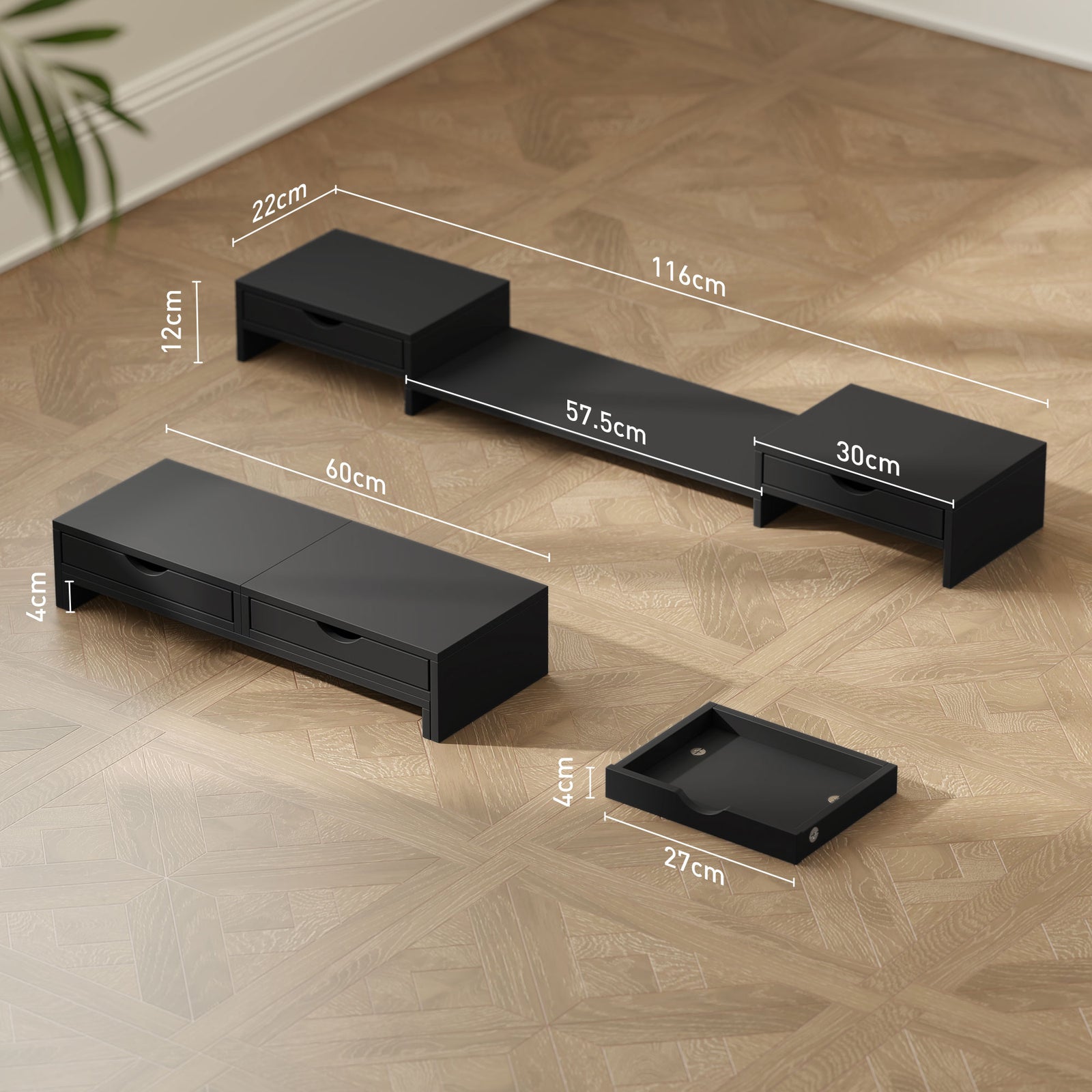 Dual Monitor Stand Riser With Adjustable Length And Angle | One Size | Black