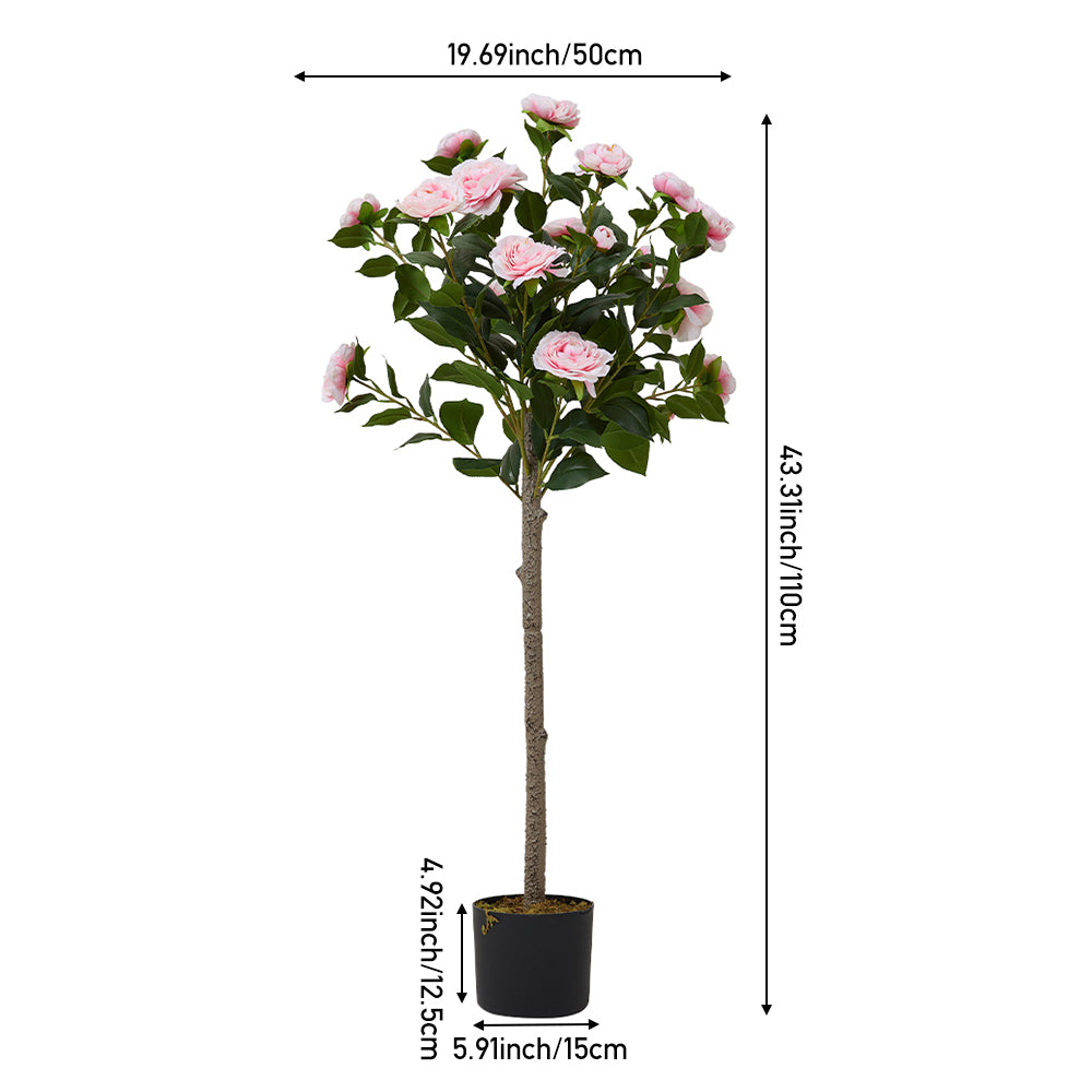 110cm H Artificial Camellia Tree Potted Plant Home Decoration | Pink