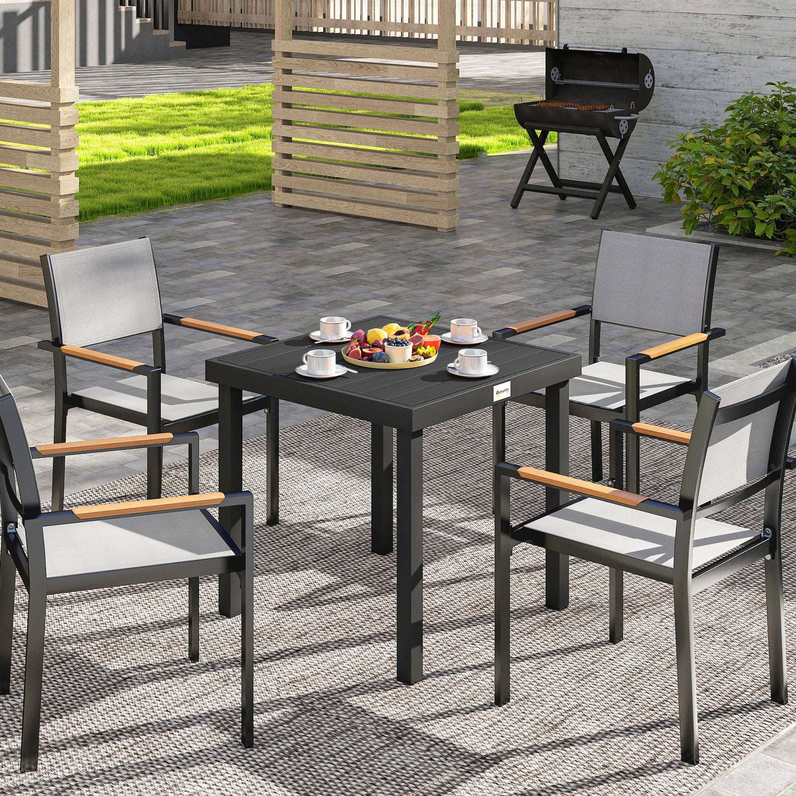 78 Cm Garden Dining Table For 4, Square Outdoor Side Table | Black