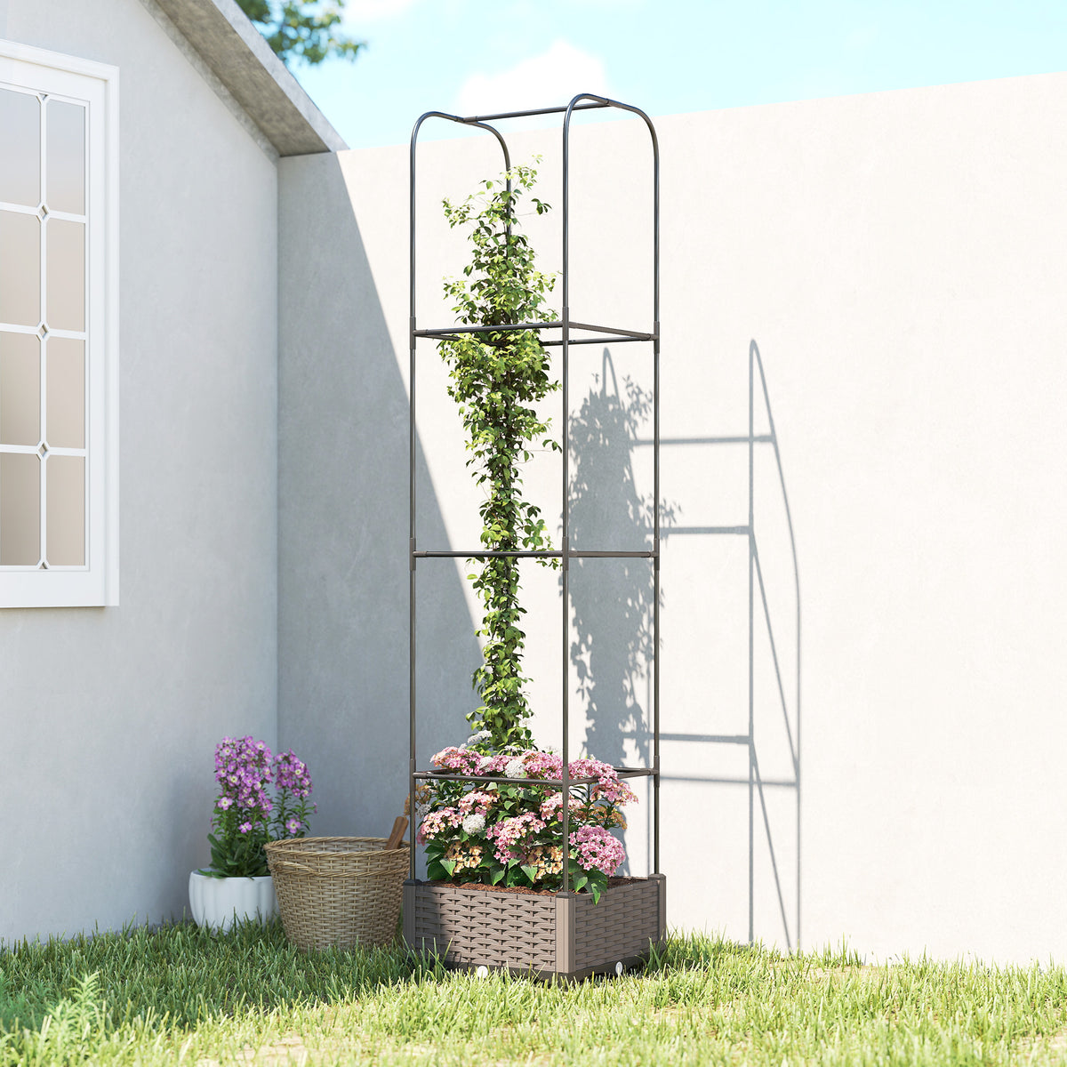 Outsunny Raised Garden Bed With Trellis And Drainage Holes, Drain Plugs