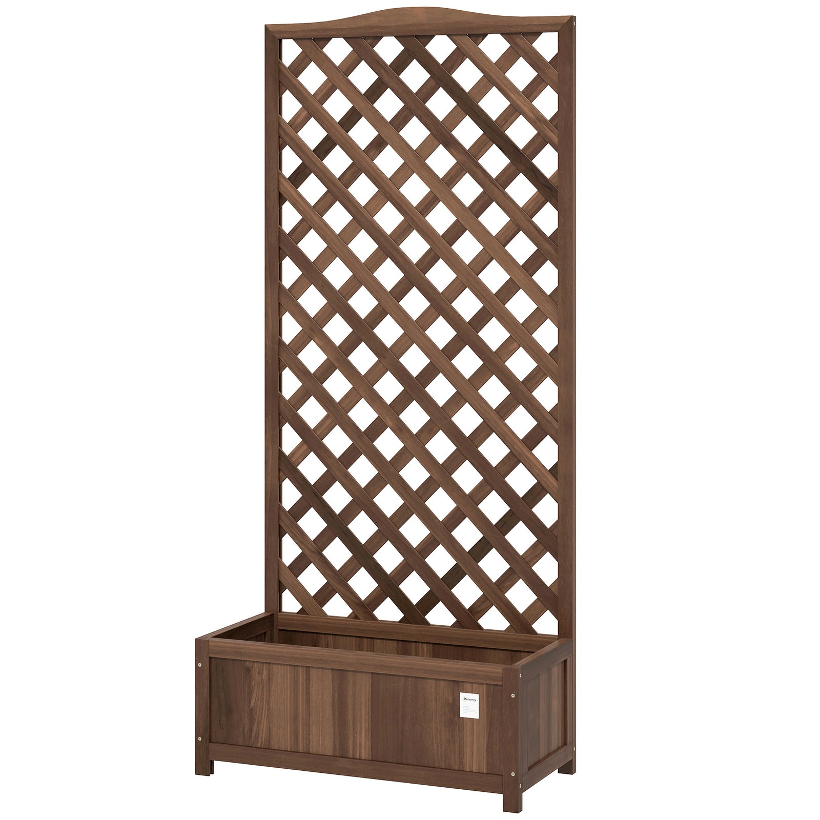 Garden Wooden Planter Box, 53l With Trellis, Dark Brown