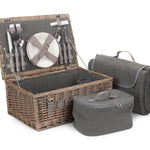 Grey Tweed Fitted Picnic Wicker Basket | 4-Person | Gray
