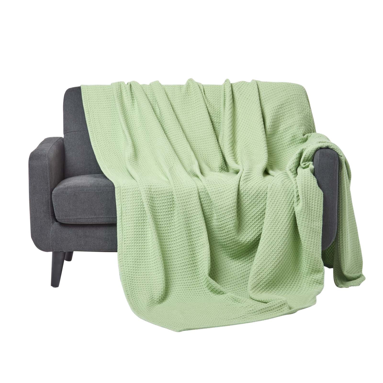 Organic Cotton Waffle Blanket/ Throw | 280cm x 230cm | Sage Green