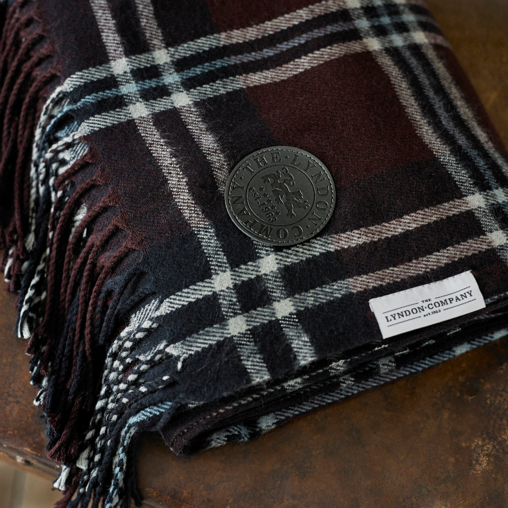 Broden Tartan Faux Cashmere Large Throw | Burgundy