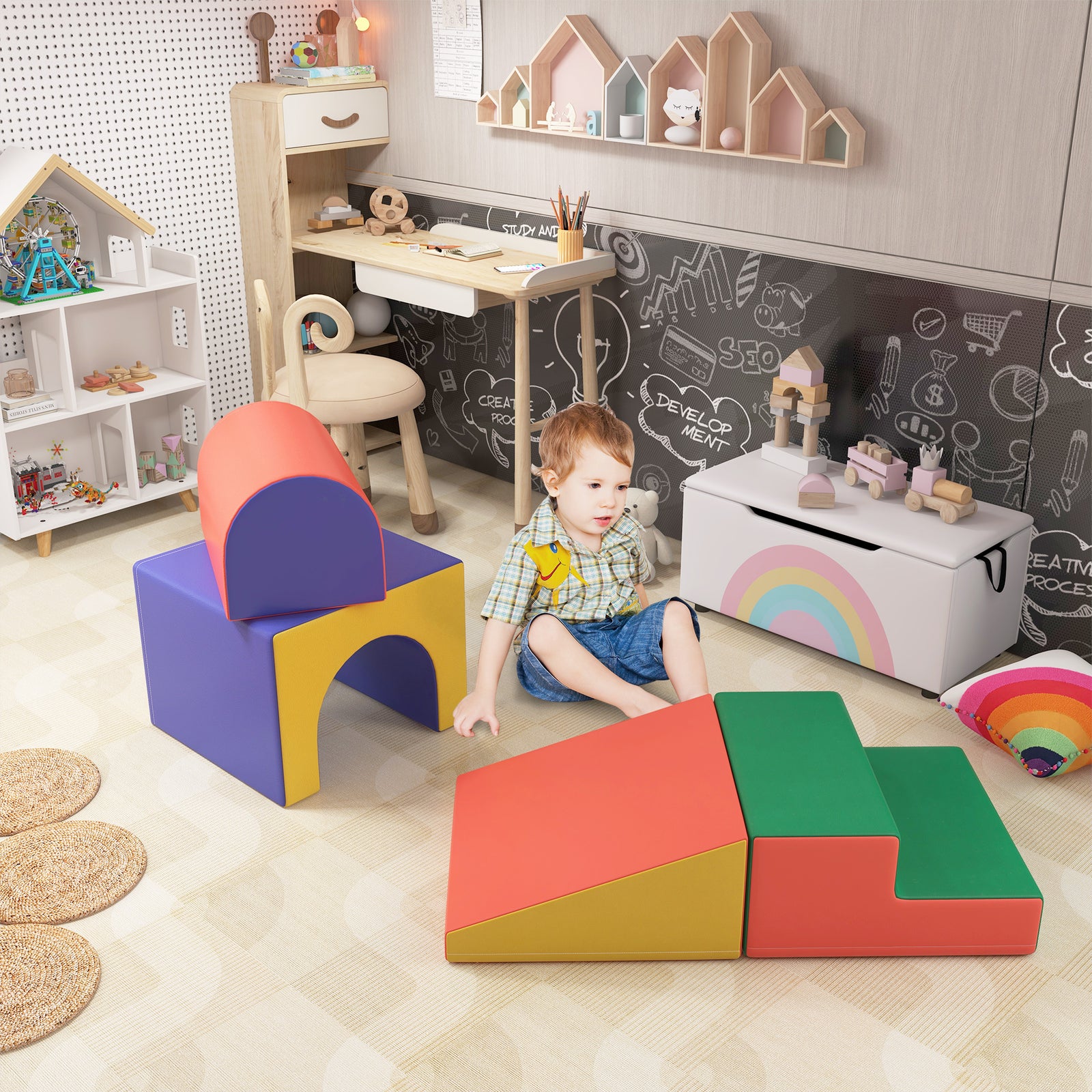 4-piece Soft Play Set, Baby Foam Block Toy Toddler 1-3 Years | Red