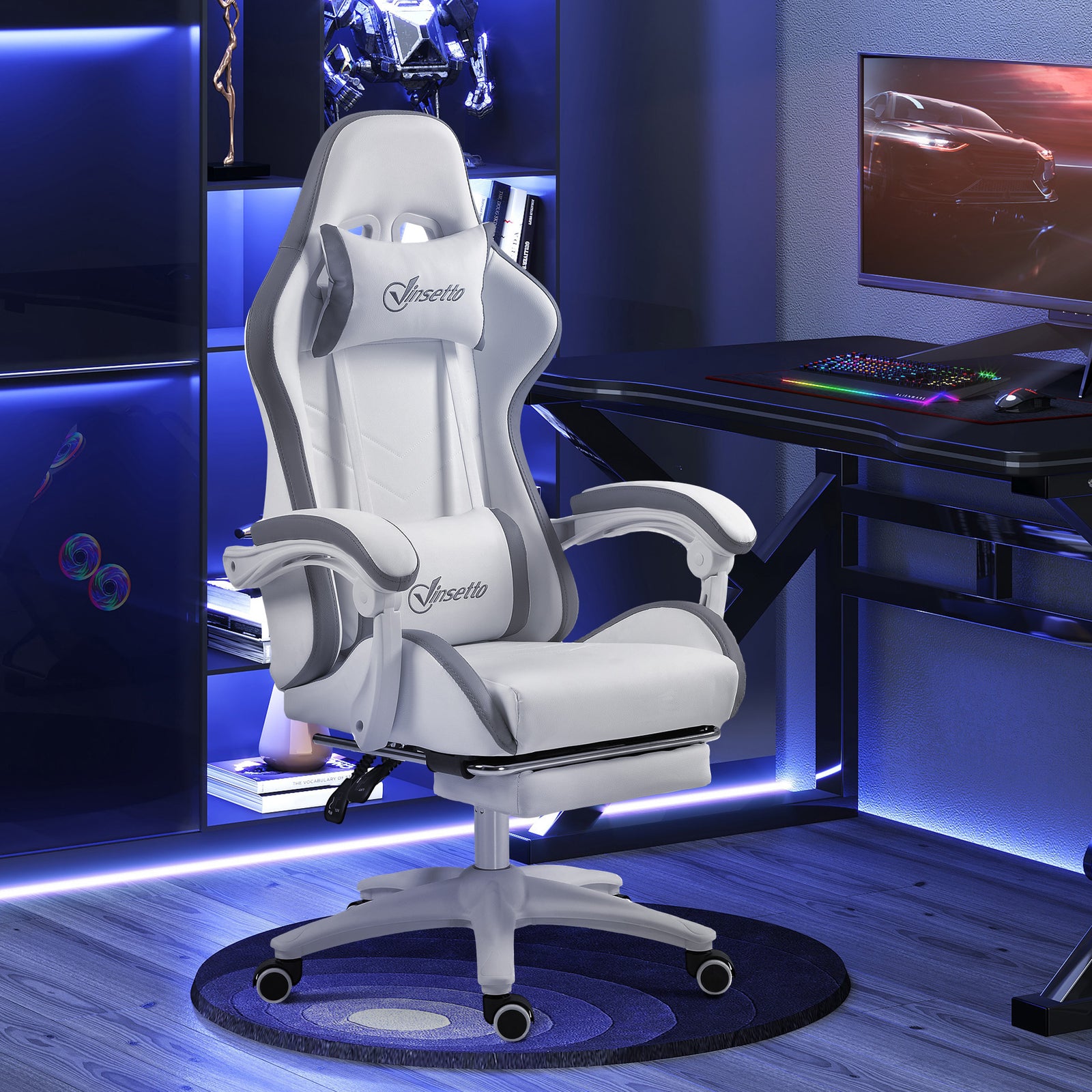 Reclining Pu Gaming Chair W/ Headrest | Gray