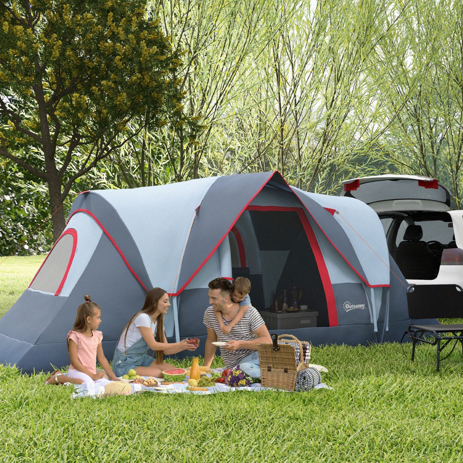 Outdoor Camping Tent For 5-6 W/ Bag, Fiberglass, Steel Frame | Gray