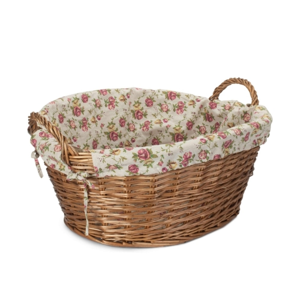 Garden Rose Cotton Lined Light Steamed Round Laundry Basket | Pink