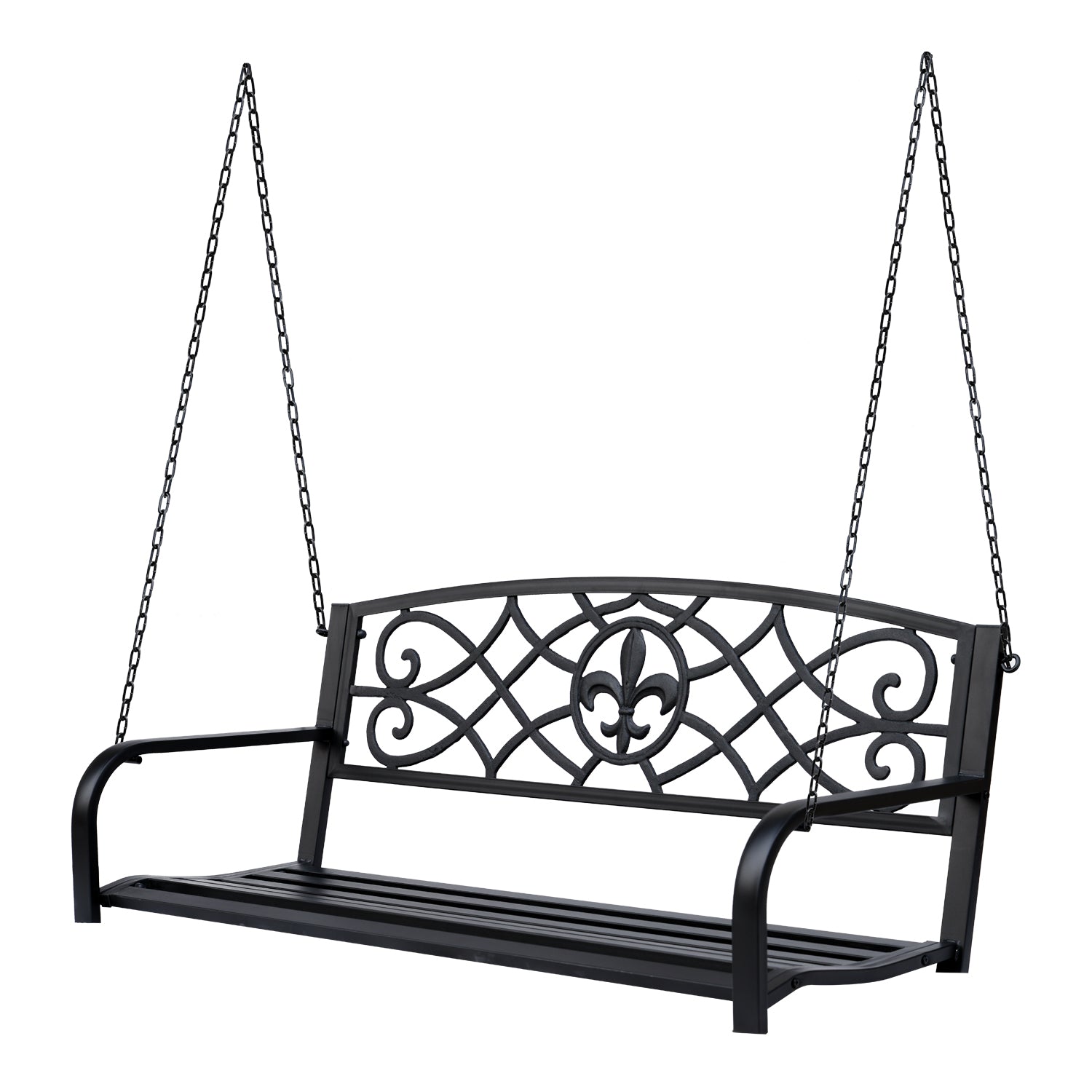 Outdoor Steel Fleur-de-lis Porch Swing Garden Hanging Bench