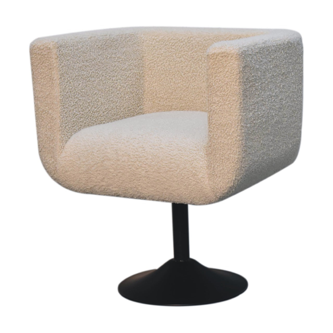 Solid Mango Wood Cream Boucle Swivel Chair