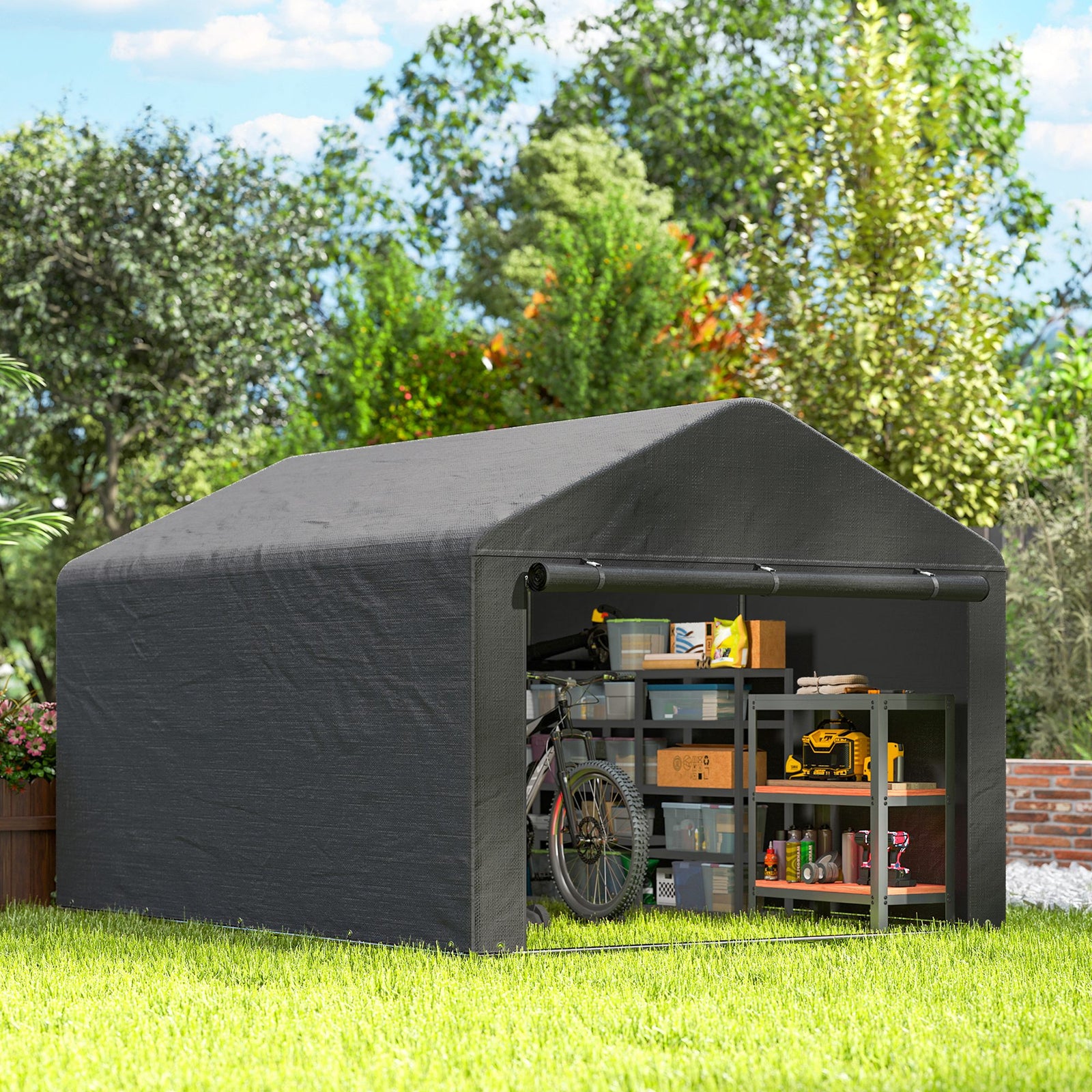 6.6x7.8ft Garden Storage Shed Tent Bike Tent Dark Grey
